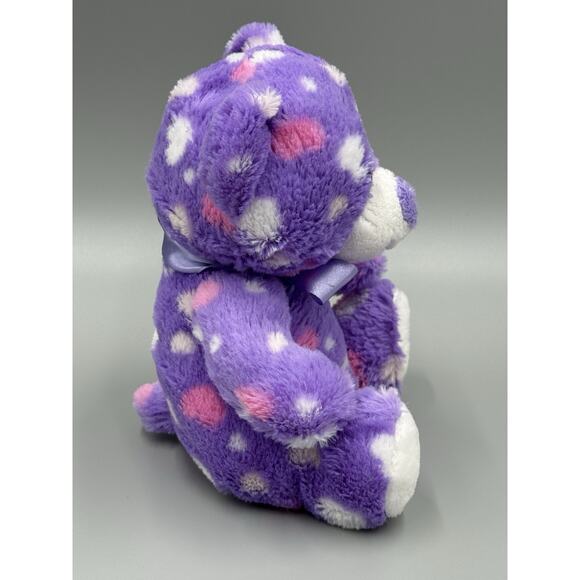 MTY International Purple Teddy Bear W/ Hearts Plush Stuffed Animal 7” - Picture 2 of 8